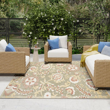 Aloha ALH17 Modern Botanical Floral Durable Stain-Resistant Weatherproof Flatweave In-Outdoor Sage/Rose Rug-Nourison-Rug Love - The Most Loved Rug Store